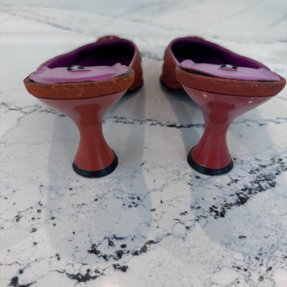 Vintage Nine West Fabrice Mules Orange fabric with embroidery Size 10 - Picture 4 of 6